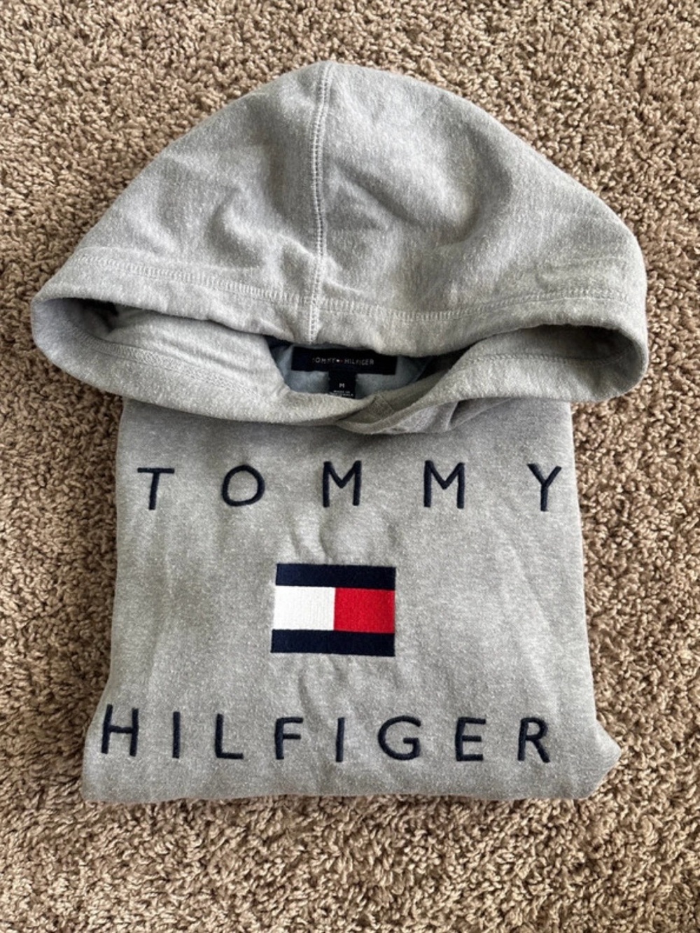 Tommy Hilfiger Gray Hoodie with Flag Patch